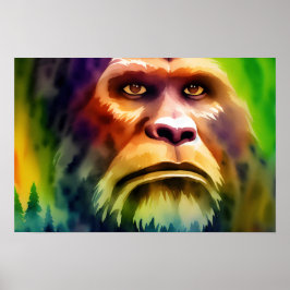 Bigfoot Cryptid Colorful Watercolor Art Poster