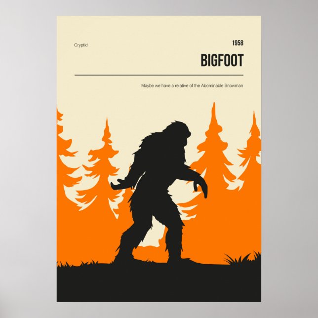 Bigfoot Cryptid  Minimal Retro Cryptozoology Poster (Framsidan)