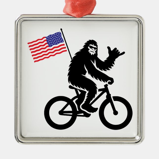 Bigfoot Cycling American Flagga Julgransprydnad Metall (Framsidan)