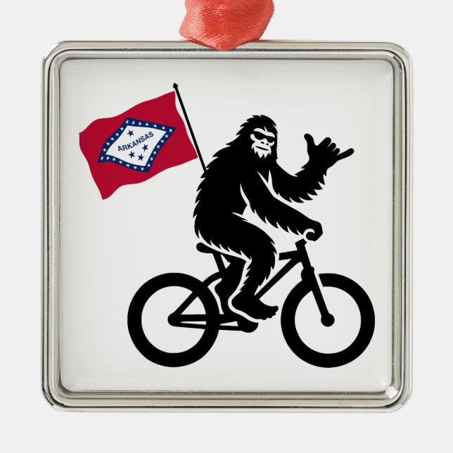 Bigfoot Cycling Arkansas Flagga Julgransprydnad Metall (Framsidan)