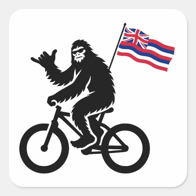 Bigfoot Cycling Hawaii Flag Fyrkantigt Klistermärke (Framsida)
