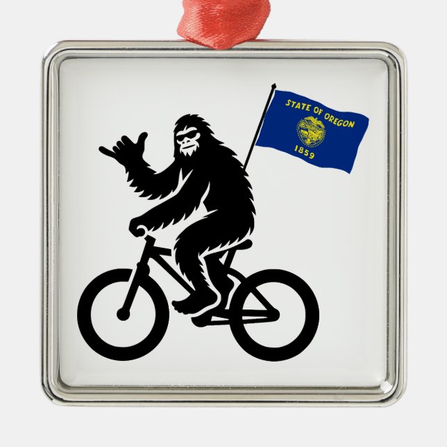 Bigfoot Cycling Oregon Flagga Julgransprydnad Metall (Framsidan)