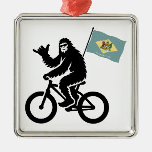 Bigfoot Cyklar Delaware Flagga Julgransprydnad Metall
