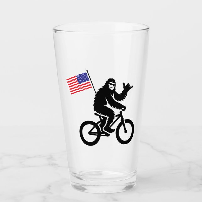 Bigfoot Cykling Amerikansk Flagga Glaskopp (Framsida)