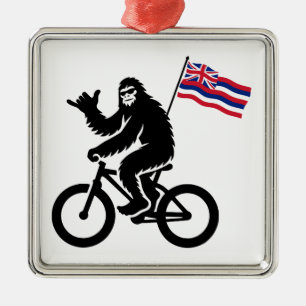 Bigfoot Cykling Hawaii Flagga Julgransprydnad Metall