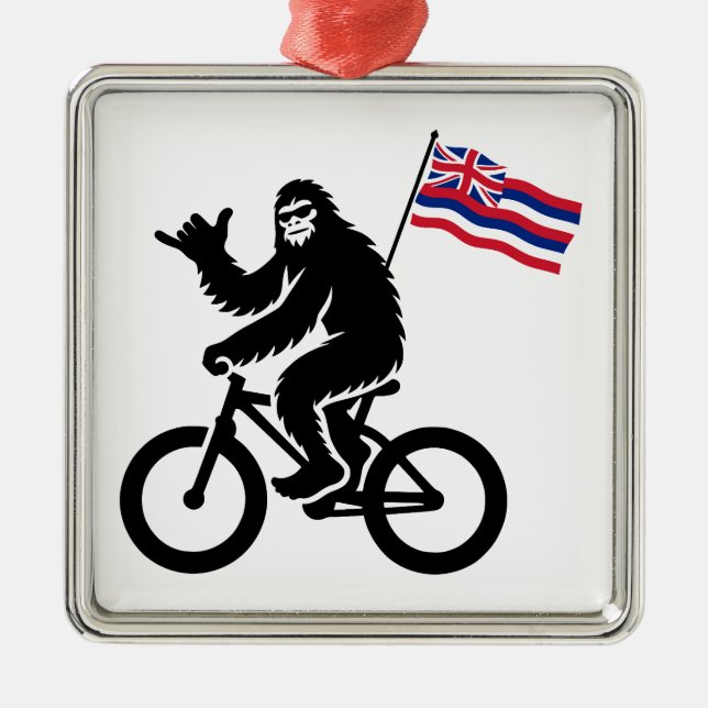Bigfoot Cykling Hawaii Flagga Julgransprydnad Metall (Framsidan)