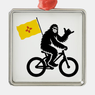 Bigfoot Cykling New Mexico Flagga Julgransprydnad Metall