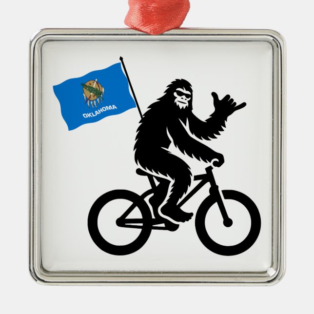Bigfoot Cykling Oklahoma Flagga Julgransprydnad Metall (Framsidan)