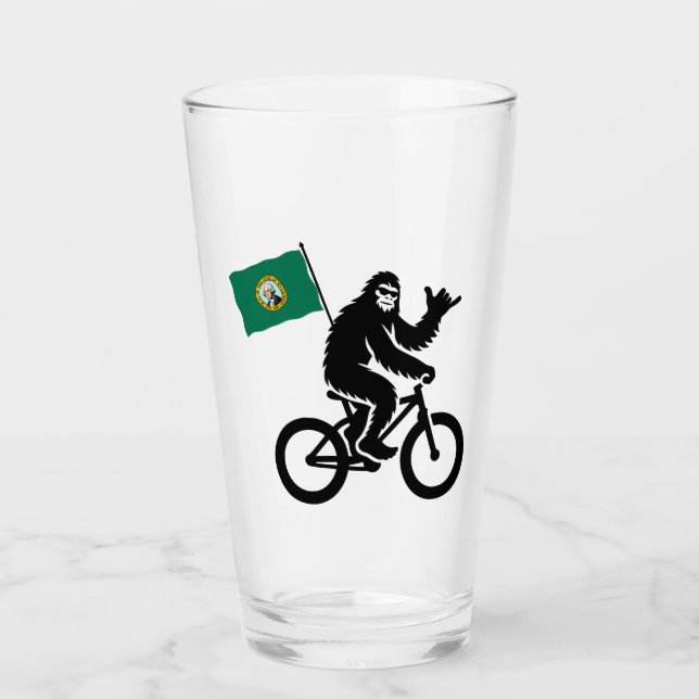 Bigfoot Cykling Washington Flagga Glaskopp (Framsida)