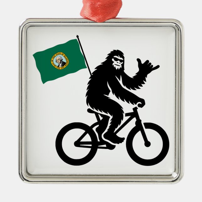 Bigfoot Cykling Washington Flagga Julgransprydnad Metall (Framsidan)
