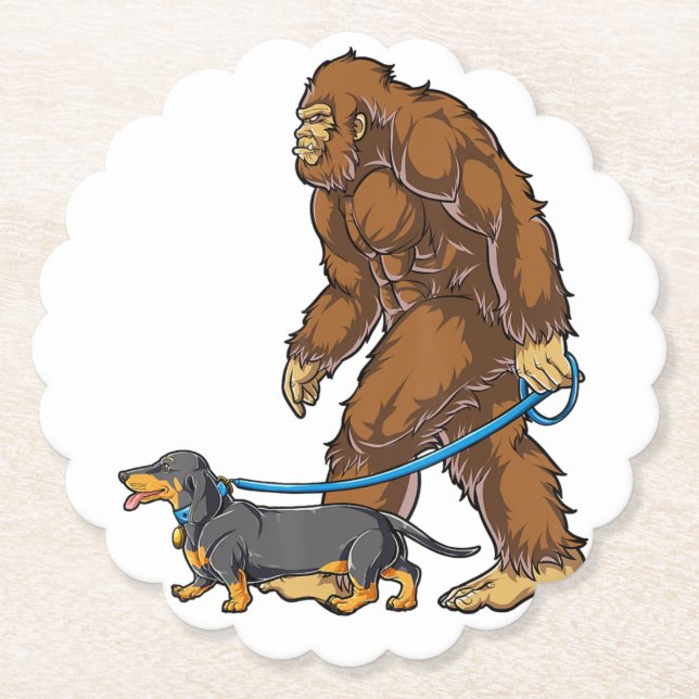 Bigfoot Dog Walk Dachshund T  Sasquatch Kids Men W Underlägg Papper (Framsida)
