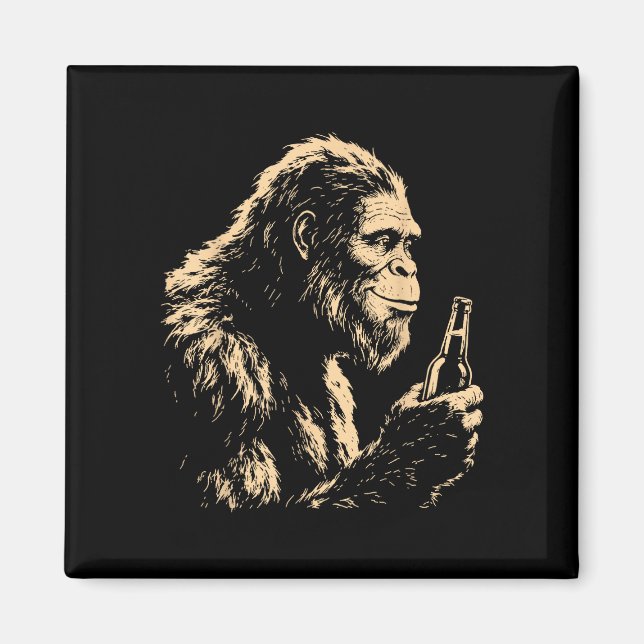 Bigfoot dricker öl rolig sasquatch retro konst  magnet (Framsidan)