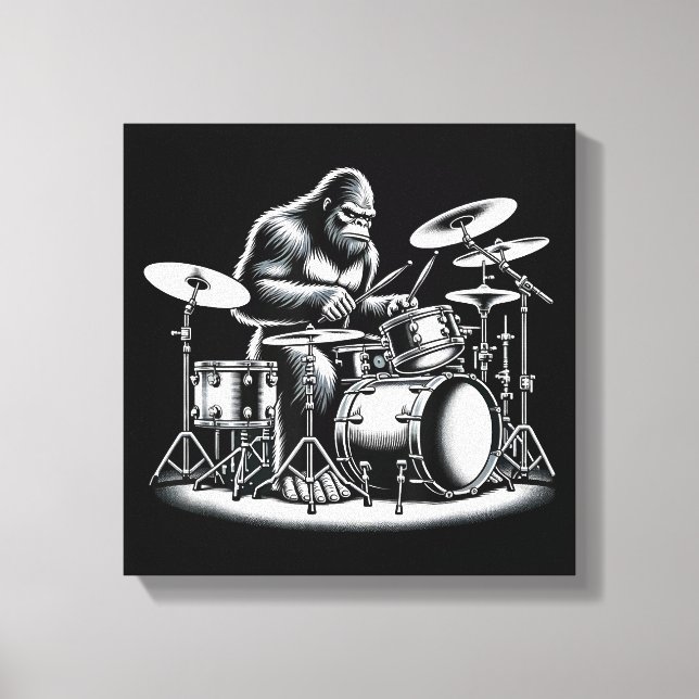 Bigfoot Drummer Sasquatch spelar Drums Musician B Canvastryck (Framsida)