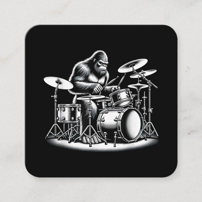 Bigfoot Drummer Sasquatch spelar Drums Musician B Fyrkantigt Visitkort (Framsida)