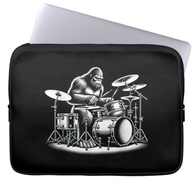Bigfoot Drummer Sasquatch spelar Drums Musician B Laptop Fodral (Framsidan)
