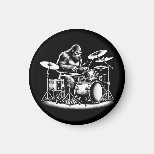 Bigfoot Drummer Sasquatch spelar Drums Musician B Magnet (Framsidan)