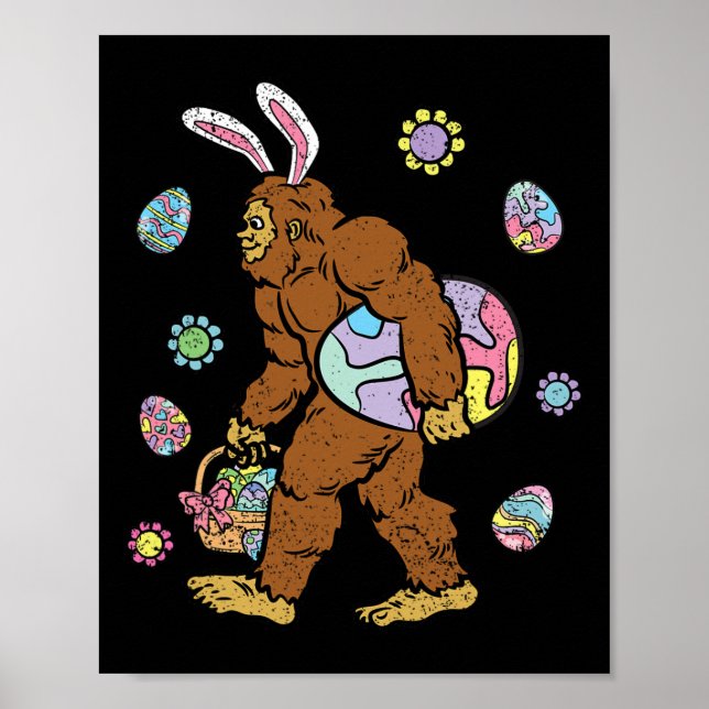 Bigfoot Egg Hunting Påskhare Öron Vår Manar W Poster (Framsidan)