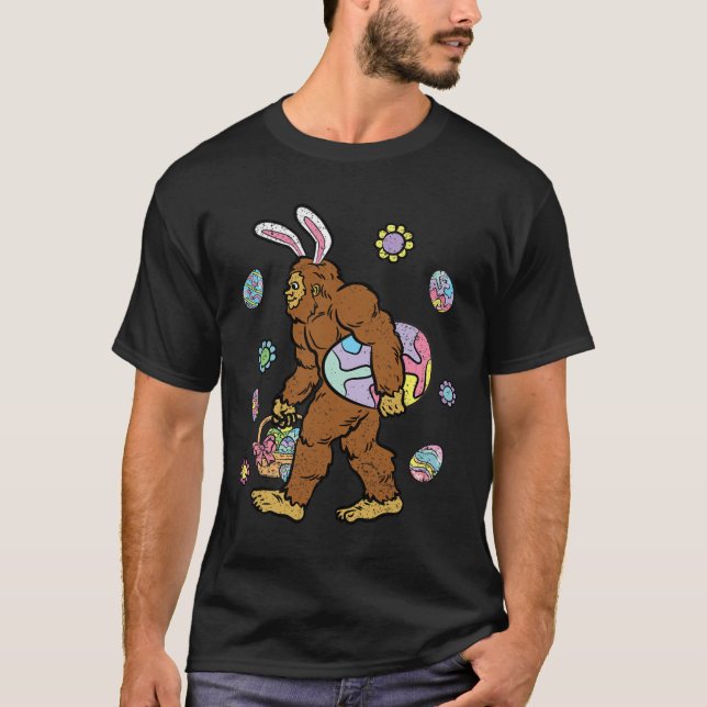 Bigfoot Egg Hunting Påskhare Öron Vår Manar W T Shirt (Framsida)