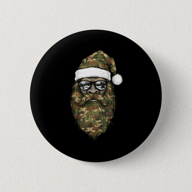Bigfoot Face Sungles Santa Christmas Camo Xmas Sas Knapp (Framsida)