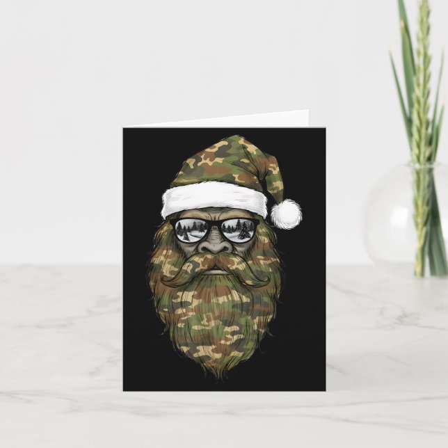 Bigfoot Face Sungles Santa Christmas Camo Xmas Sas Kort (Framsida)