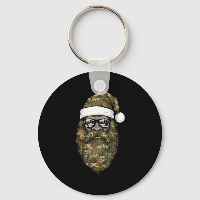 Bigfoot Face Sungles Santa Christmas Camo Xmas Sas Nyckelring (Framsida)