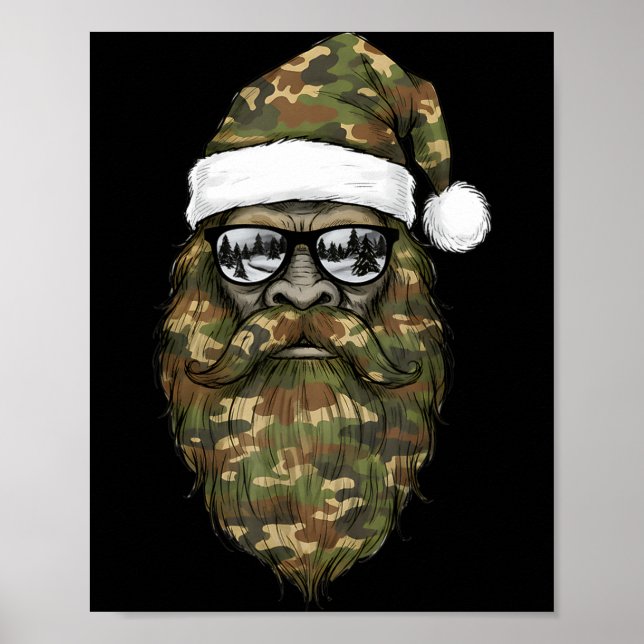 Bigfoot Face Sungles Santa Christmas Camo Xmas Sas Poster (Framsidan)