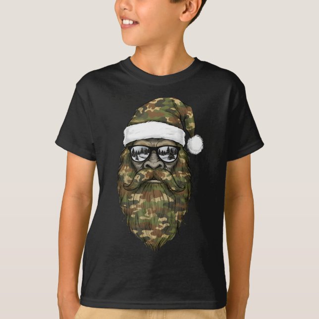 Bigfoot Face Sungles Santa Christmas Camo Xmas Sas T Shirt (Framsida)