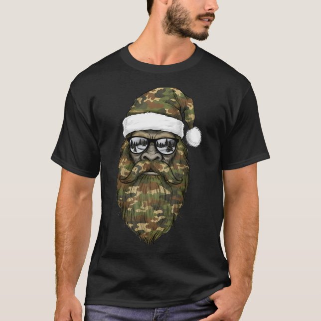 Bigfoot Face Sungles Santa Christmas Camo Xmas Sas T Shirt (Framsida)