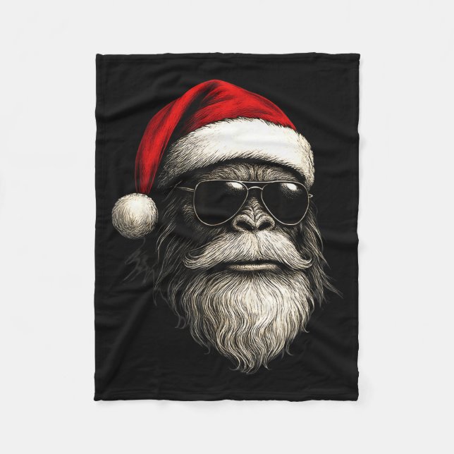 Bigfoot Face Sungles Santa Christmas Funny Xmas Sa Fleecefilt (Framsidan)