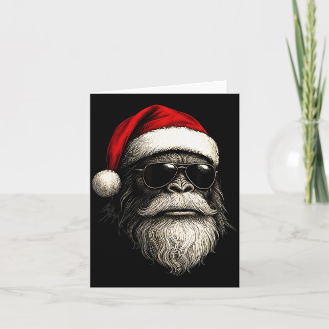 Bigfoot Face Sungles Santa Christmas Funny Xmas Sa Kort (Framsida)