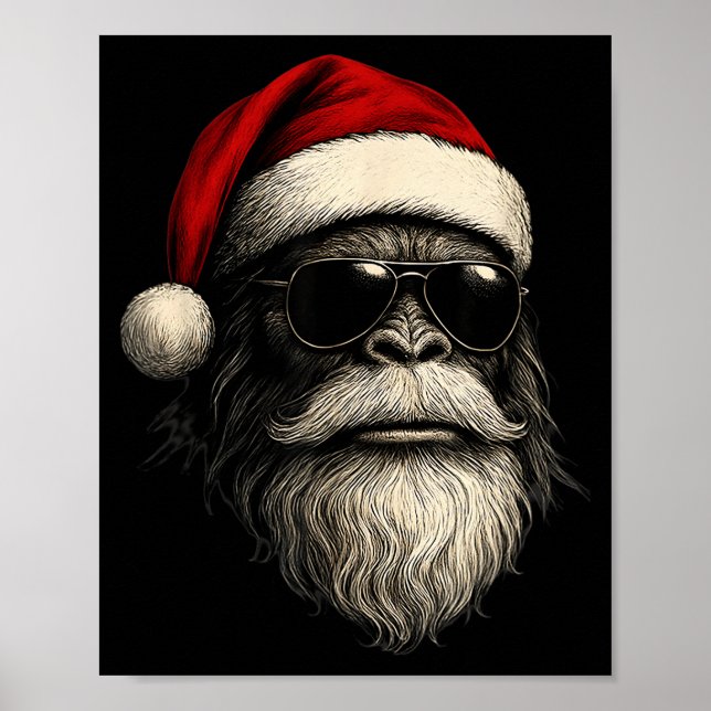 Bigfoot Face Sungles Santa Christmas Funny Xmas Sa Poster (Framsidan)