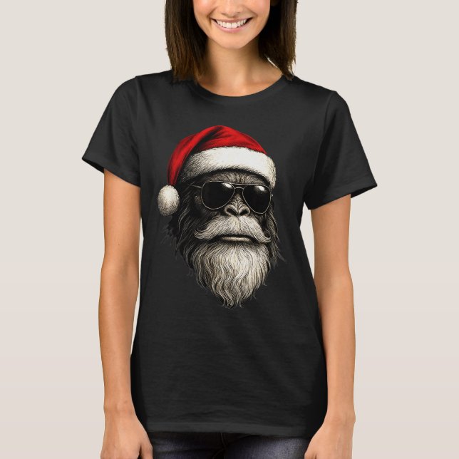 Bigfoot Face Sungles Santa Christmas Funny Xmas Sa T Shirt (Framsida)