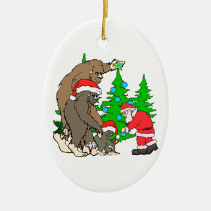 Bigfoot familj och Santa Julgransprydnad Keramik