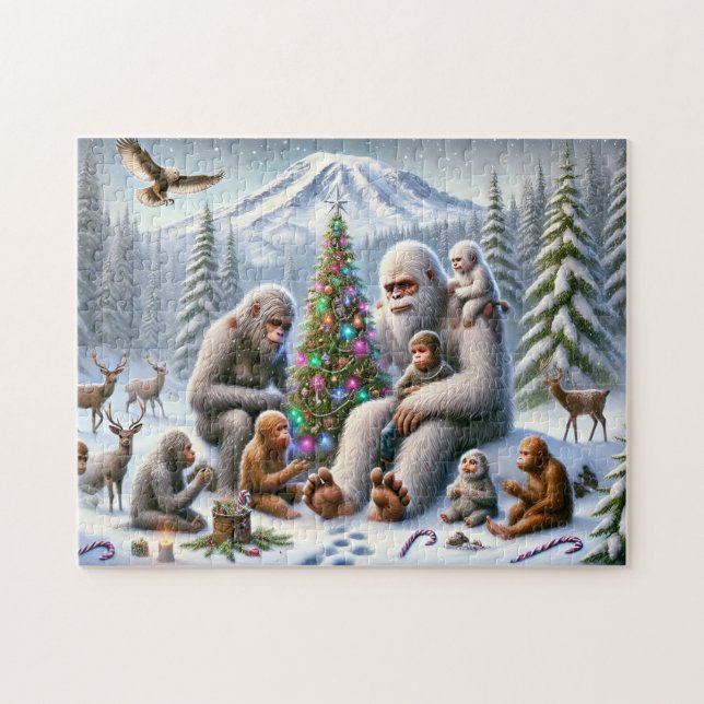 Bigfoot Familjens jul vid Mt. Rainier Pussel (Horisontell)