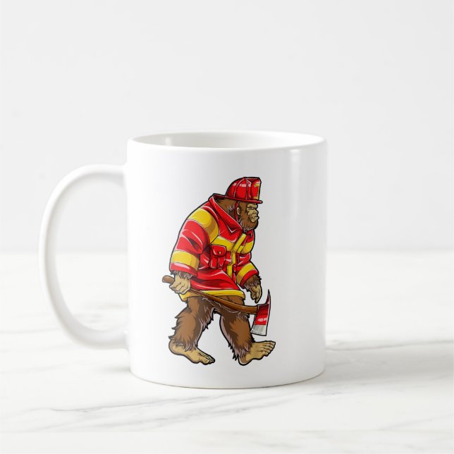 Bigfoot Firefighter Manar Thin Red Line Sasquatch  Kaffemugg (Vänster)