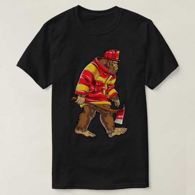 Bigfoot Firefighter Manar Thin Red Line Sasquatch  T Shirt (Design framsida)