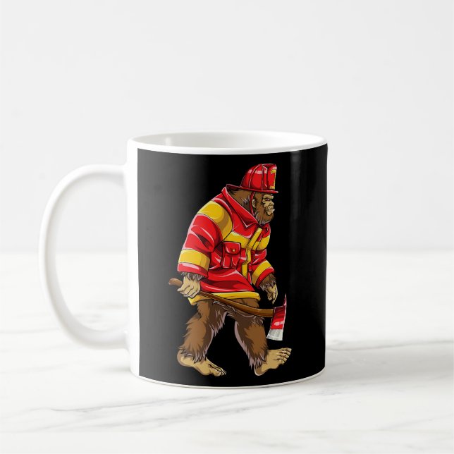 Bigfoot Firefighter Thin Red Line Sasquatch Kaffemugg (Vänster)