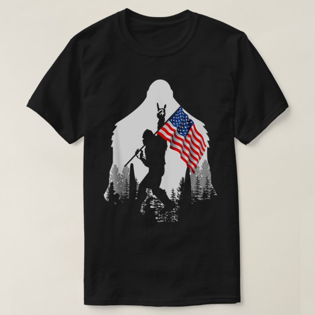 Bigfoot Fireworks 4:e juli American Flagga Sasqua T Shirt (Design framsida)