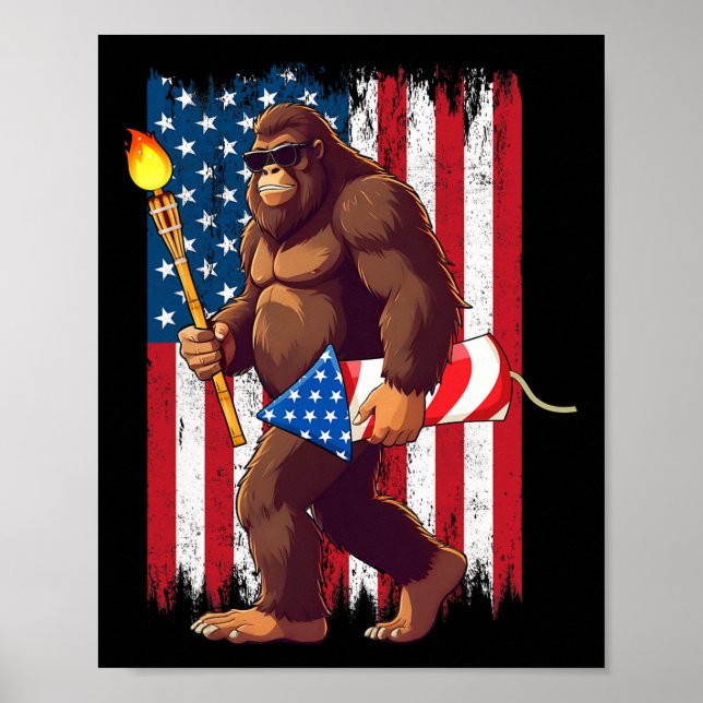 Bigfoot Fireworks 4:e juli Sasquatch American U Poster (Framsidan)
