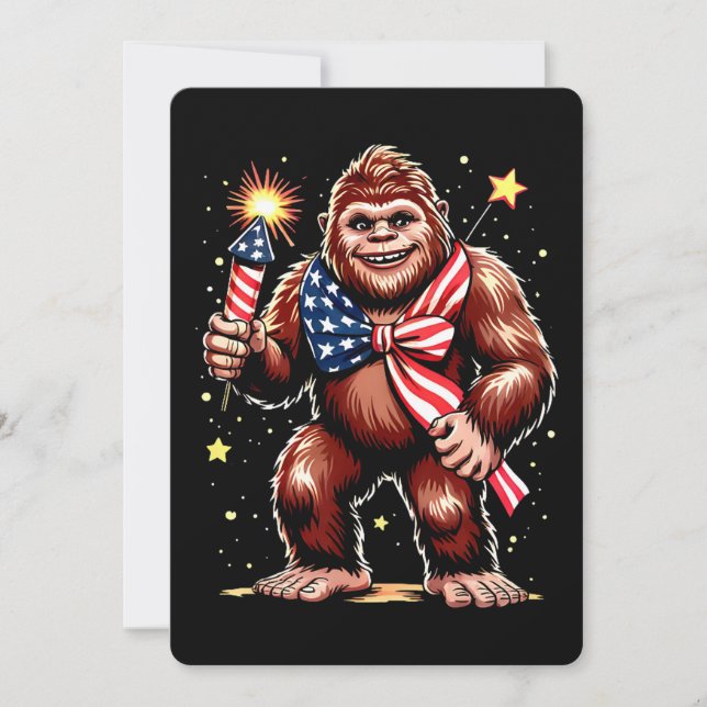 Bigfoot Fireworks 4:e juli Sasquatch USA Inbjudningar (Framsida)
