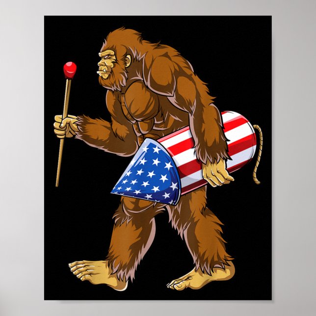 Bigfoot Fireworks 4 juli Män Sasquatch Poster (Framsidan)