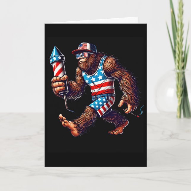 Bigfoot Fireworks 4 juli män Sasquatch Us Fla Kort (Framsida)