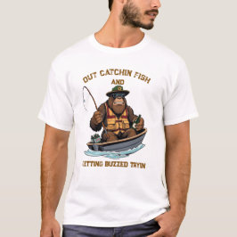 Bigfoot Fishing and Drinking T Shirt