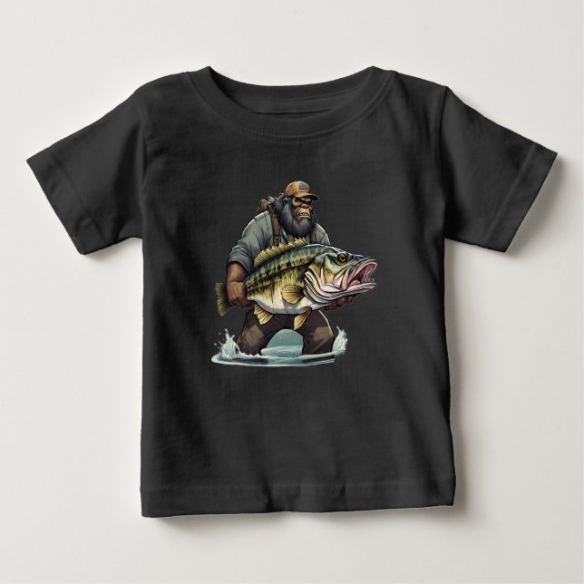Bigfoot Fishing Bass Fish Sasquatch yeti Fishman T Shirt (Framsida)