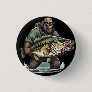 Bigfoot Fishing Bass Fish Sasquatch Yeti i Sjö Knapp
