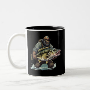 Bigfoot Fishing Bass Fish Sasquatch Yeti i Sjö Två-Tonad Mugg
