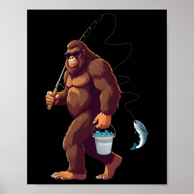 Bigfoot Fishing Funny Retro Sasquatch Fisherman Da Poster (Framsidan)