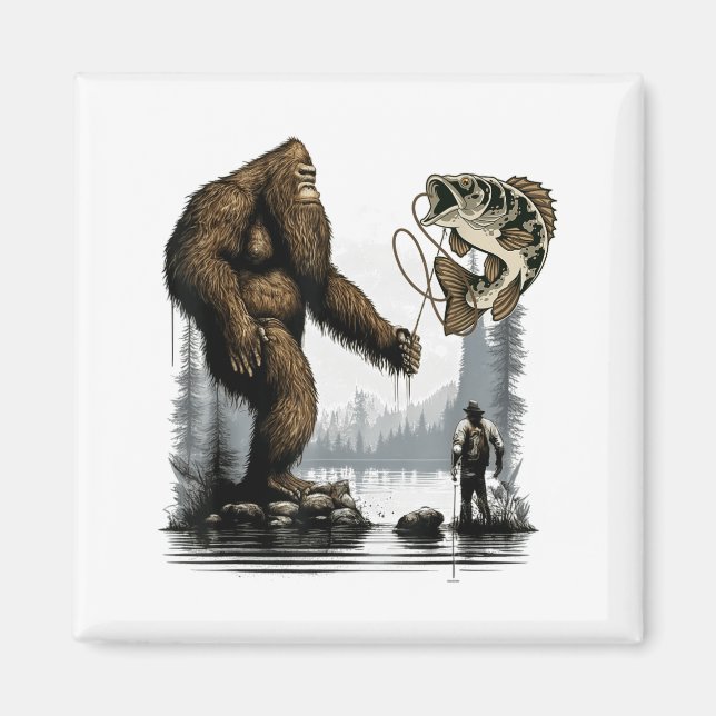 Bigfoot Fishing Funny Sasquatch Fi-shirt  Magnet (Framsidan)