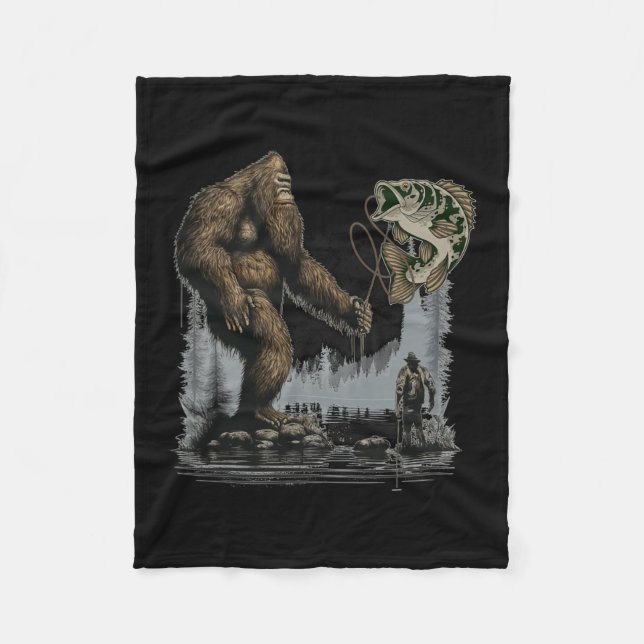 Bigfoot Fishing Funny Sasquatch Fish Fleecefilt (Framsidan)