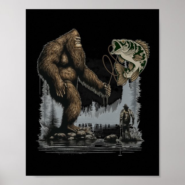 Bigfoot Fishing Funny Sasquatch Fish Poster (Framsidan)